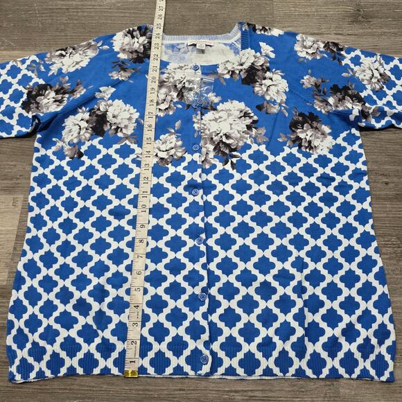 Isaac Mizrahi Live! Floral & Trellis Print Crew Neck 3/4 Sleeve Button Up Shirt - Picture 7 of 8